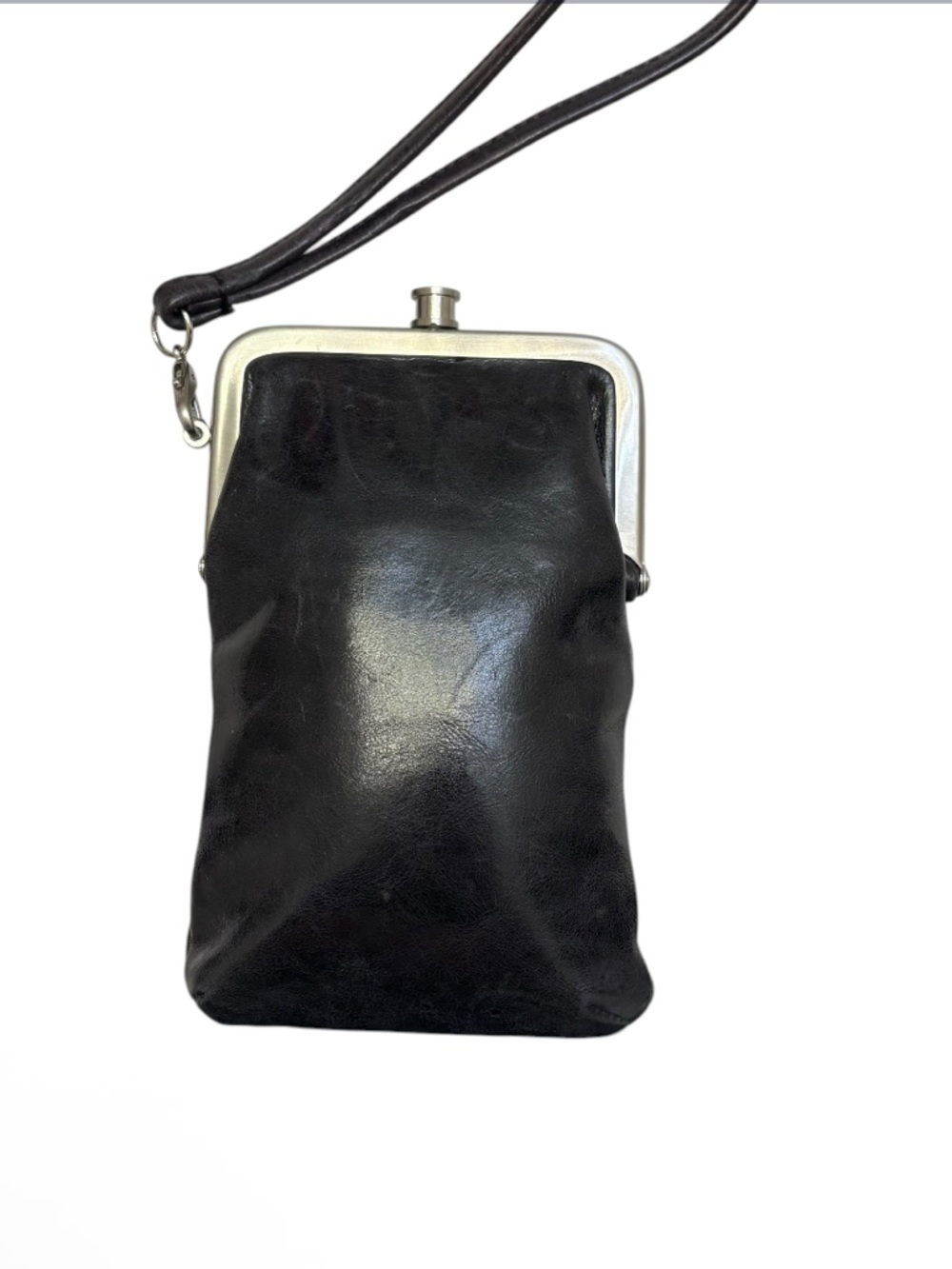 Hobo Black Leather press lock Wristlet Phone ID card Pouch